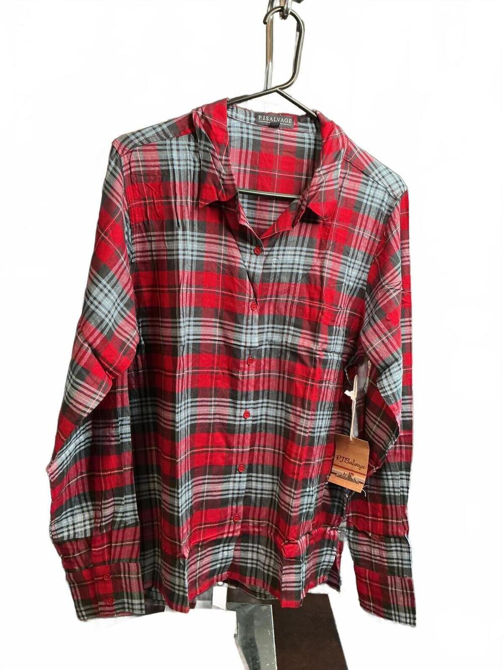 PJ Salvage Button Red/Black Plaid LS Shirt NWT Size L [COPY]